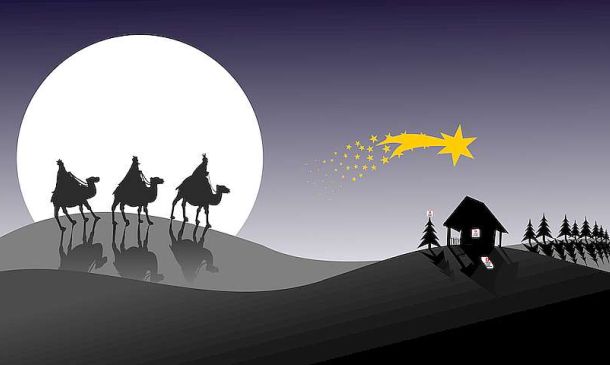 Magos mirar al pesebre